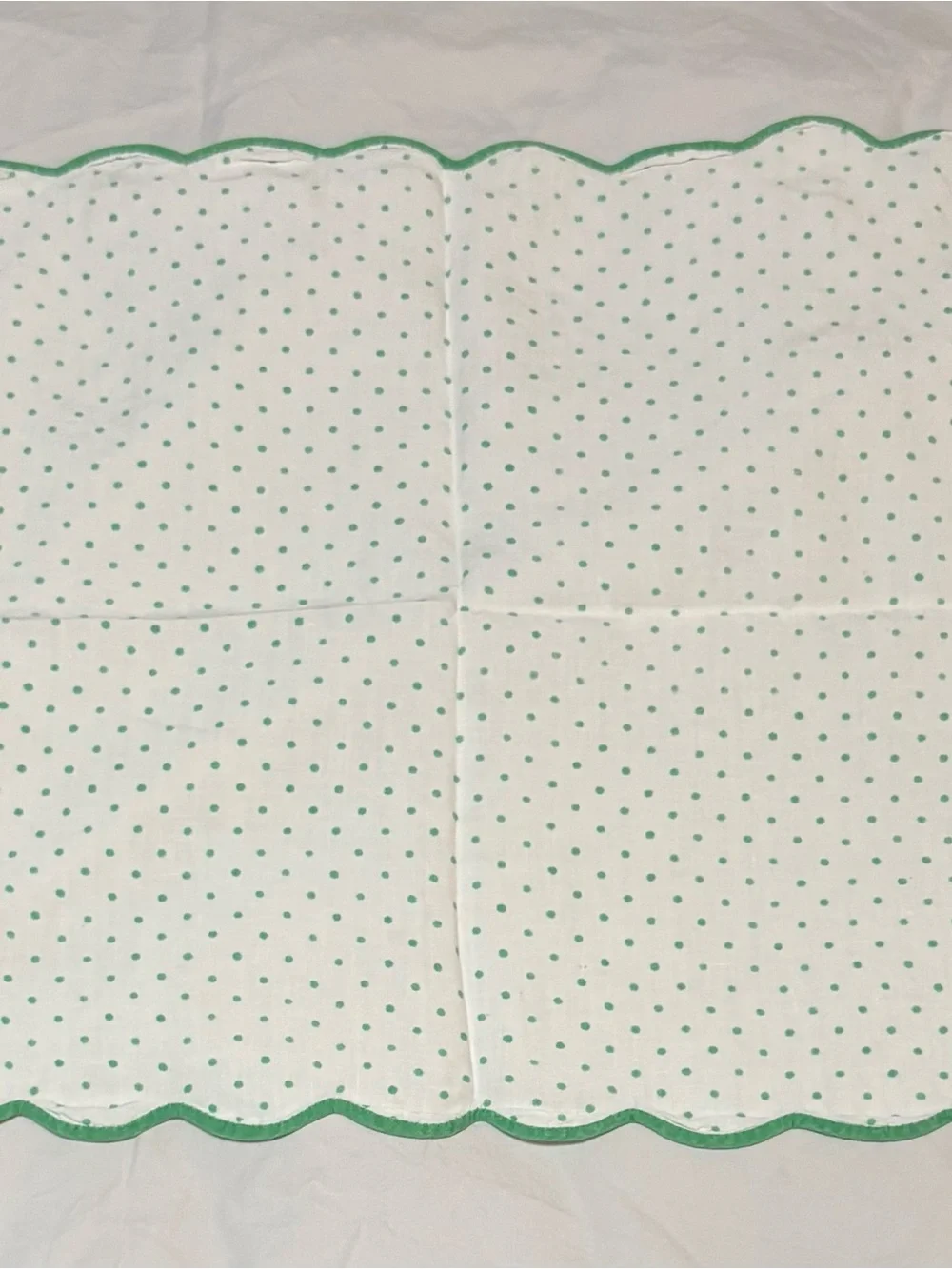 Vtg D Porthault White & Green Polka Dots Design Lin 100% Flax Placemat Napkin